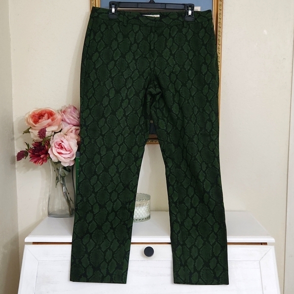 MICHAEL Kors Green Cropped Ankle Pants Snakeskin Dressy Career Office 10 Large - Picture 2 of 10